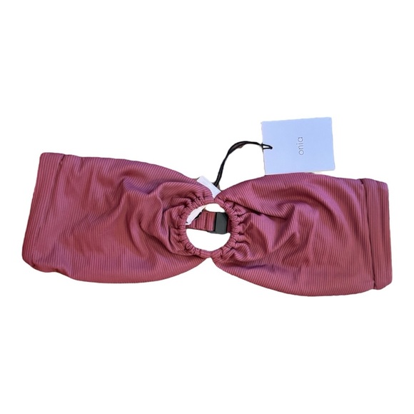 ONIA Luna Bandeau Bikini Top Solid Ribbed Maroon NWT - Picture 2 of 4